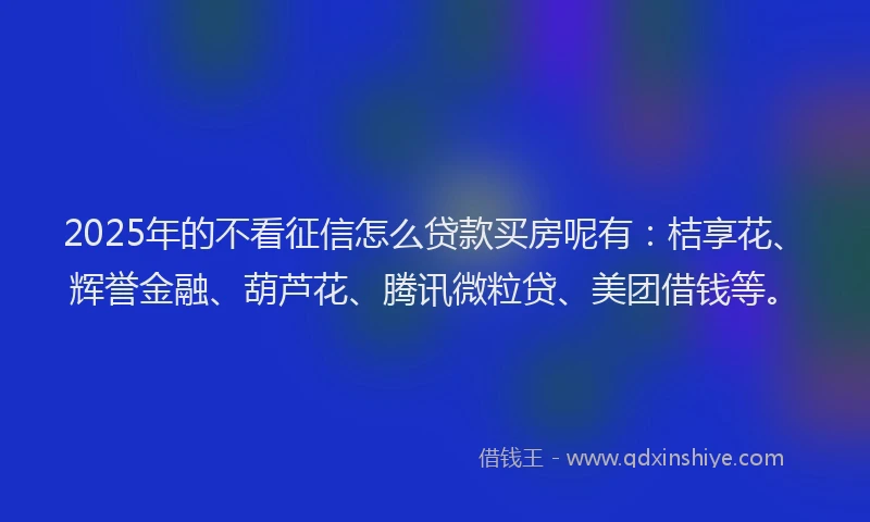 2025年的不看征信怎么贷款买房呢有：桔享花、辉誉金融、葫芦花、腾讯微粒贷、美团借钱等。