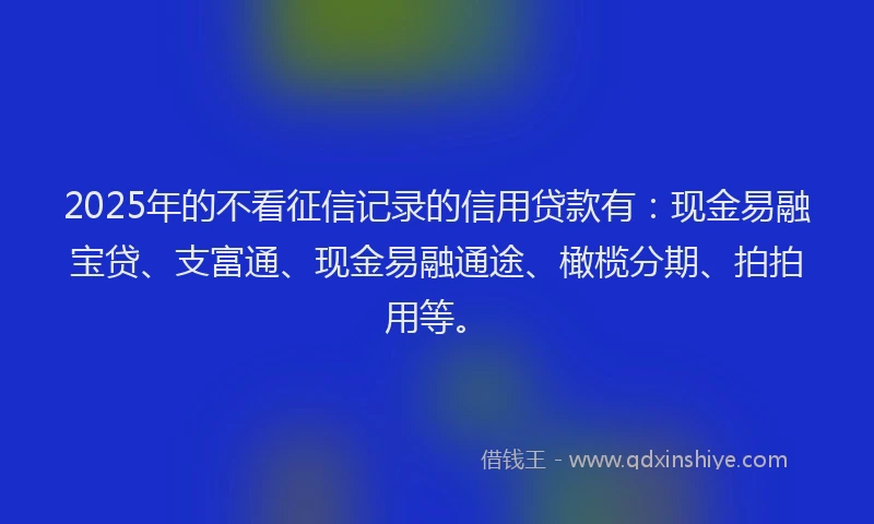 2025年的不看征信记录的信用贷款有：现金易融宝贷、支富通、现金易融通途、橄榄分期、拍拍用等。