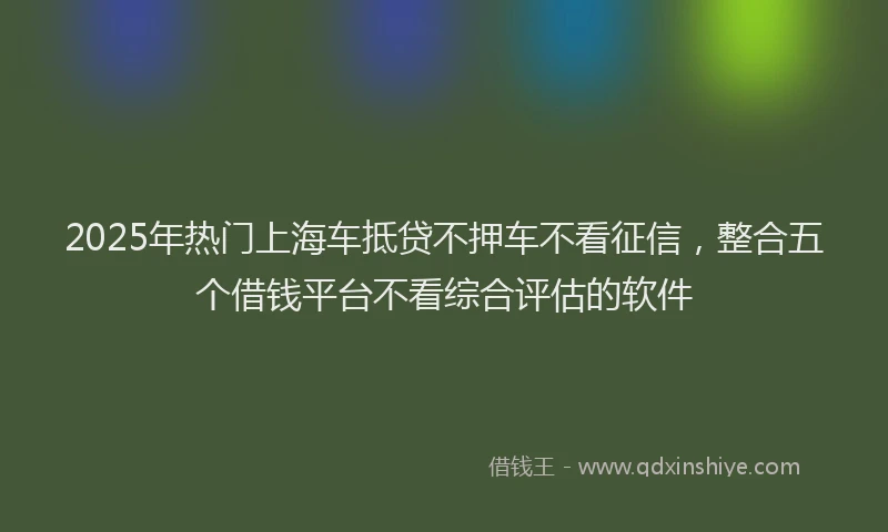 2025年热门上海车抵贷不押车不看征信，整合五个借钱平台不看综合评估的软件