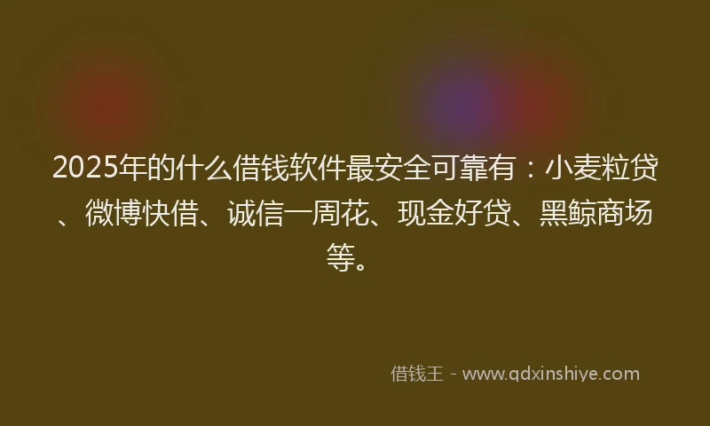 2025年的什么借钱软件最安全可靠有：小麦粒贷、微博快借、诚信一周花、现金好贷、黑鲸商场等。
