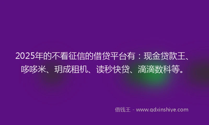 2025年的不看征信的借贷平台有：现金贷款王、哆哆米、玥成租机、读秒快贷、滴滴数科等。