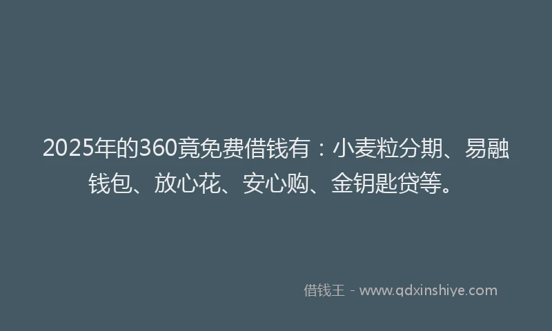 2025年的360竟免费借钱有：小麦粒分期、易融钱包、放心花、安心购、金钥匙贷等。