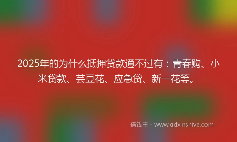 2025年的为什么抵押贷款通不过有：青春购、小米贷款、芸豆花、应急贷、新一花等。