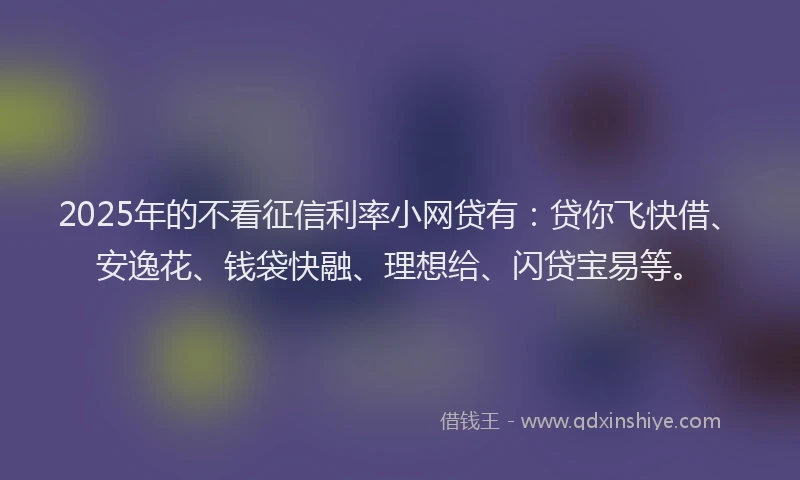 2025年的不看征信利率小网贷有：贷你飞快借、安逸花、钱袋快融、理想给、闪贷宝易等。