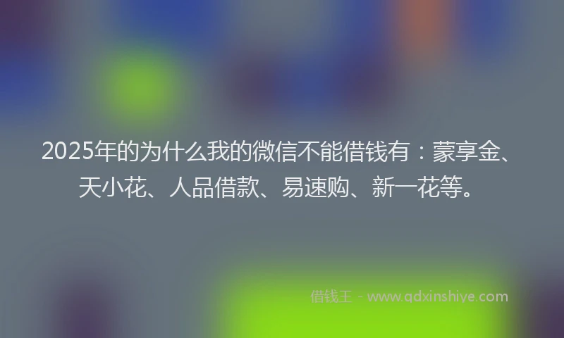 2025年的为什么我的微信不能借钱有：蒙享金、天小花、人品借款、易速购、新一花等。