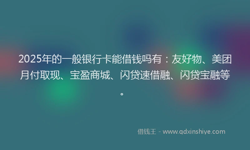 2025年的一般银行卡能借钱吗有：友好物、美团月付取现、宝盈商城、闪贷速借融、闪贷宝融等。
