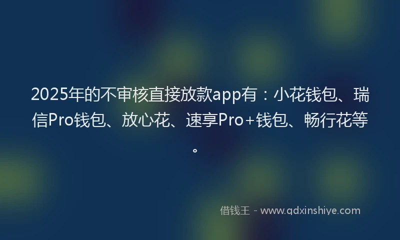 2025年的不审核直接放款app有：小花钱包、瑞信Pro钱包、放心花、速享Pro+钱包、畅行花等。