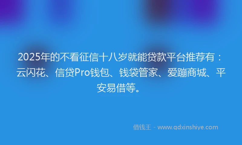 2025年的不看征信十八岁就能贷款平台推荐有：云闪花、信贷Pro钱包、钱袋管家、爱蹦商城、平安易借等。