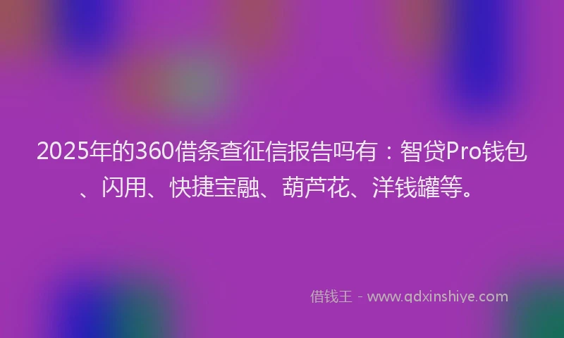2025年的360借条查征信报告吗有：智贷Pro钱包、闪用、快捷宝融、葫芦花、洋钱罐等。