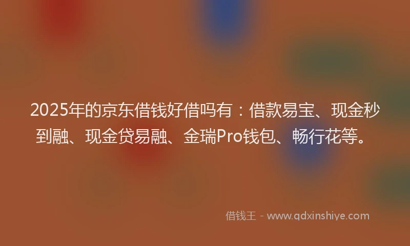 2025年的京东借钱好借吗有：借款易宝、现金秒到融、现金贷易融、金瑞Pro钱包、畅行花等。