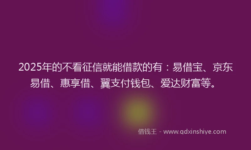 2025年的不看征信就能借款的有：易借宝、京东易借、惠享借、翼支付钱包、爱达财富等。