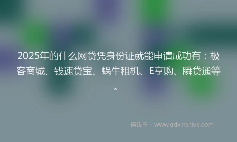 2025年的什么网贷凭身份证就能申请成功有：极客商城、钱速贷宝、蜗牛租机、E享购、瞬贷通等。