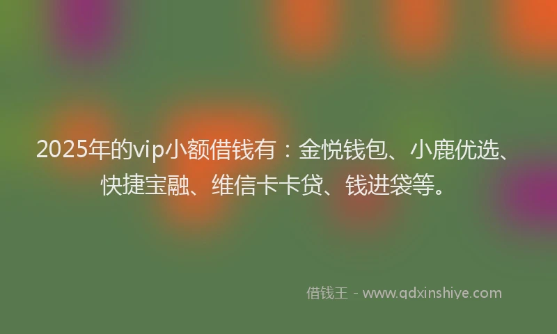2025年的vip小额借钱有：金悦钱包、小鹿优选、快捷宝融、维信卡卡贷、钱进袋等。