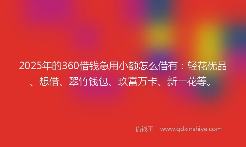 2025年的360借钱急用小额怎么借有：轻花优品、想借、翠竹钱包、玖富万卡、新一花等。
