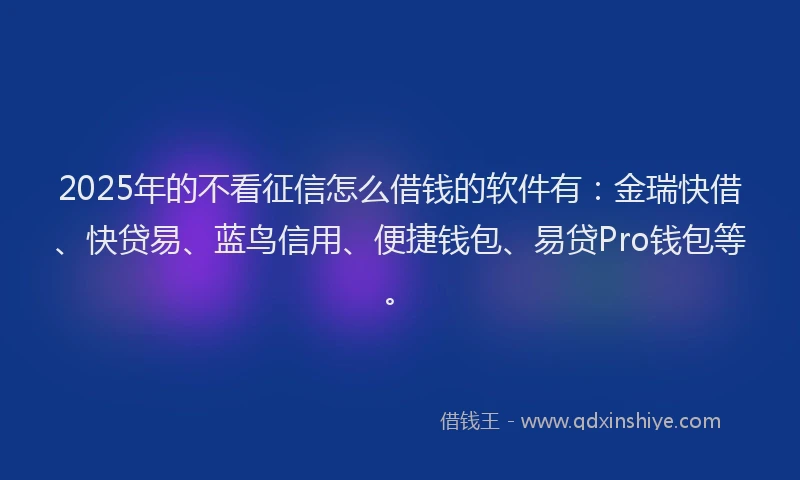 2025年的不看征信怎么借钱的软件有：金瑞快借、快贷易、蓝鸟信用、便捷钱包、易贷Pro钱包等。