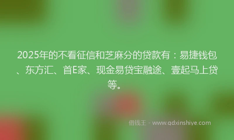 2025年的不看征信和芝麻分的贷款有：易捷钱包、东方汇、首E家、现金易贷宝融途、壹起马上贷等。