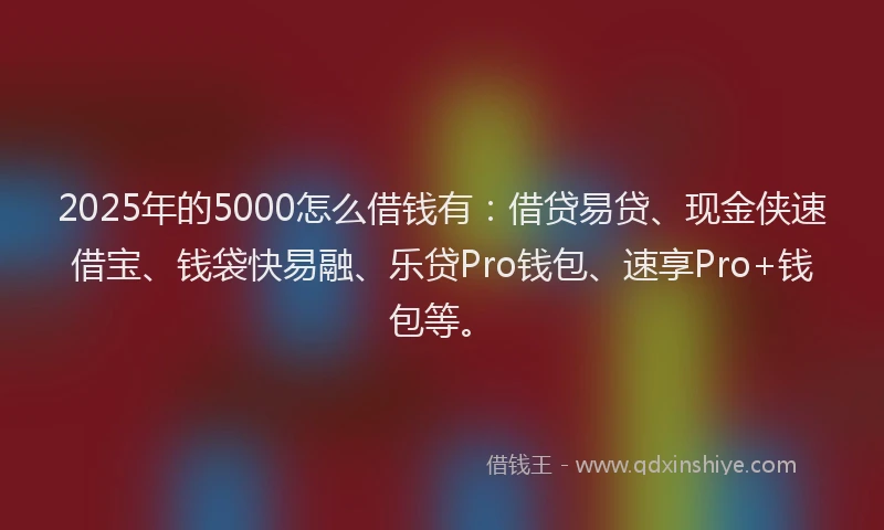 2025年的5000怎么借钱有：借贷易贷、现金侠速借宝、钱袋快易融、乐贷Pro钱包、速享Pro+钱包等。