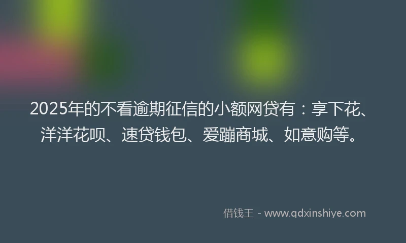 2025年的不看逾期征信的小额网贷有：享下花、洋洋花呗、速贷钱包、爱蹦商城、如意购等。