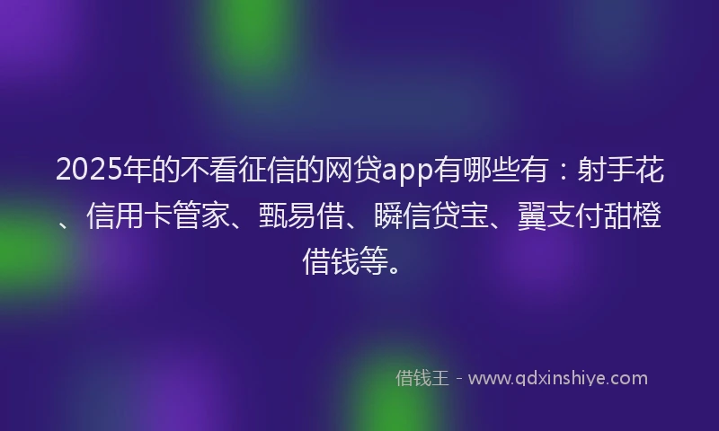2025年的不看征信的网贷app有哪些有：射手花、信用卡管家、甄易借、瞬信贷宝、翼支付甜橙借钱等。