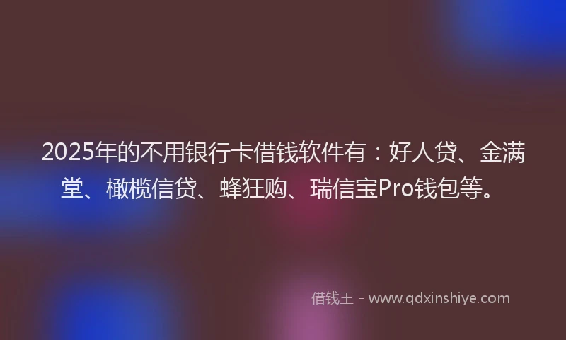 2025年的不用银行卡借钱软件有：好人贷、金满堂、橄榄信贷、蜂狂购、瑞信宝Pro钱包等。