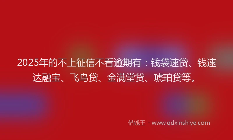 2025年的不上征信不看逾期有：钱袋速贷、钱速达融宝、飞鸟贷、金满堂贷、琥珀贷等。