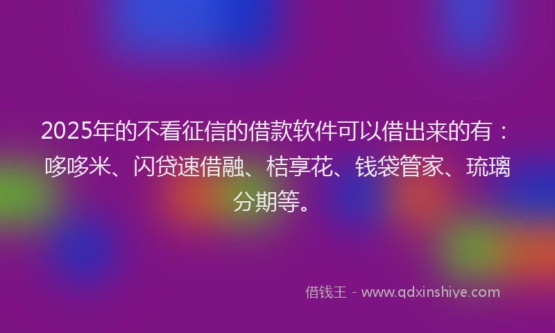 2025年的不看征信的借款软件可以借出来的有：哆哆米、闪贷速借融、桔享花、钱袋管家、琉璃分期等。