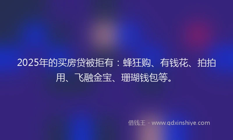 2025年的买房贷被拒有：蜂狂购、有钱花、拍拍用、飞融金宝、珊瑚钱包等。