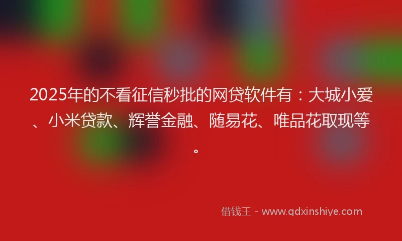 2025年的不看征信秒批的网贷软件有：大城小爱、小米贷款、辉誉金融、随易花、唯品花取现等。