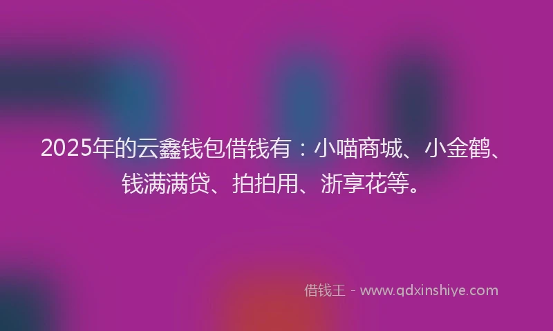 2025年的云鑫钱包借钱有：小喵商城、小金鹤、钱满满贷、拍拍用、浙享花等。