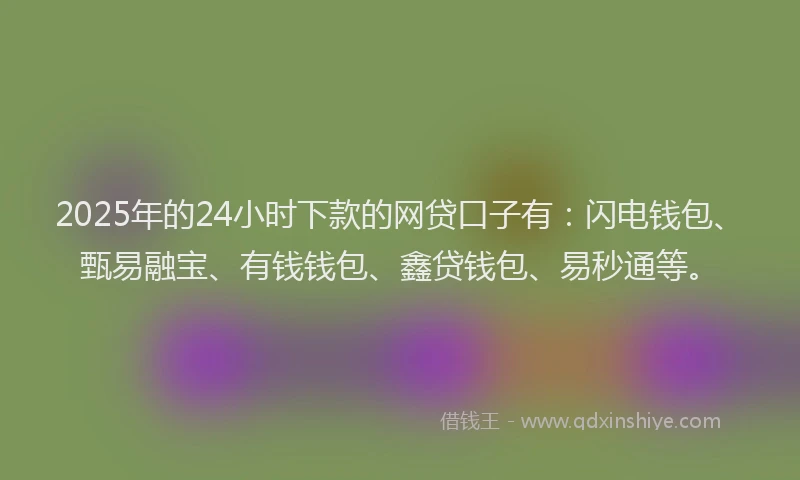 2025年的24小时下款的网贷口子有：闪电钱包、甄易融宝、有钱钱包、鑫贷钱包、易秒通等。