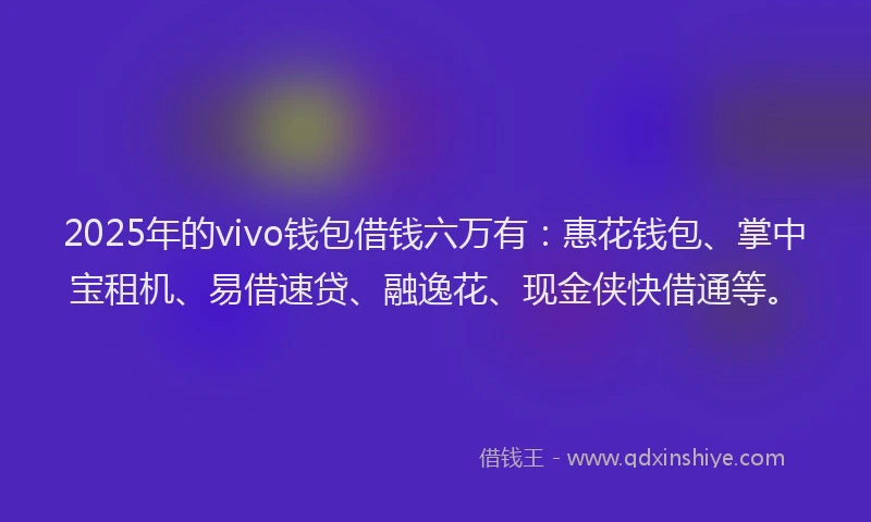 2025年的vivo钱包借钱六万有：惠花钱包、掌中宝租机、易借速贷、融逸花、现金侠快借通等。