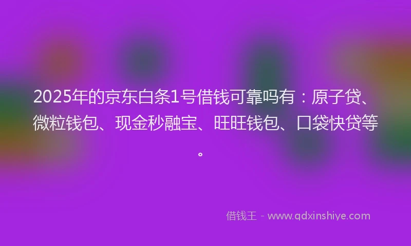 2025年的京东白条1号借钱可靠吗有：原子贷、微粒钱包、现金秒融宝、旺旺钱包、口袋快贷等。