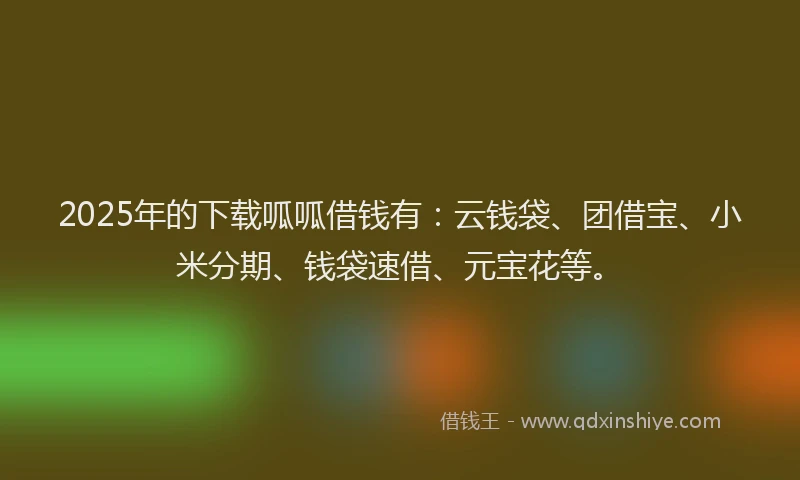 2025年的下载呱呱借钱有：云钱袋、团借宝、小米分期、钱袋速借、元宝花等。