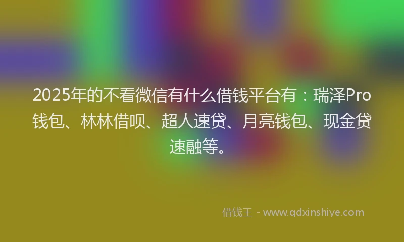 2025年的不看微信有什么借钱平台有：瑞泽Pro钱包、林林借呗、超人速贷、月亮钱包、现金贷速融等。