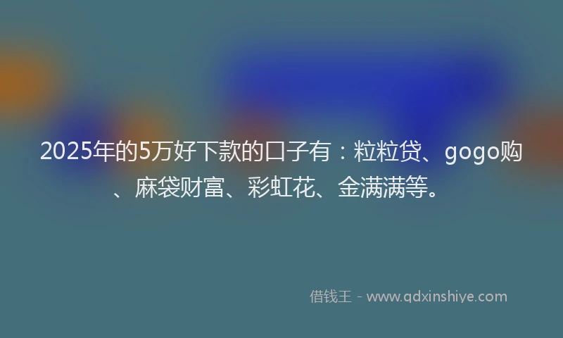 2025年的5万好下款的口子有：粒粒贷、gogo购、麻袋财富、彩虹花、金满满等。
