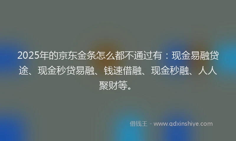 2025年的京东金条怎么都不通过有：现金易融贷途、现金秒贷易融、钱速借融、现金秒融、人人聚财等。