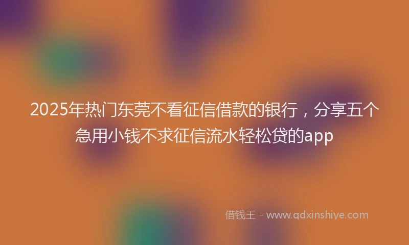 2025年热门东莞不看征信借款的银行，分享五个急用小钱不求征信流水轻松贷的app