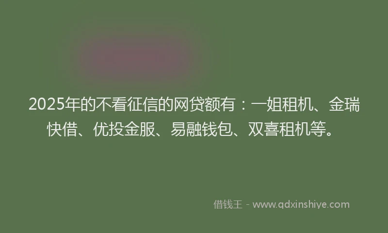 2025年的不看征信的网贷额有：一姐租机、金瑞快借、优投金服、易融钱包、双喜租机等。