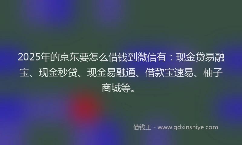 2025年的京东要怎么借钱到微信有：现金贷易融宝、现金秒贷、现金易融通、借款宝速易、柚子商城等。