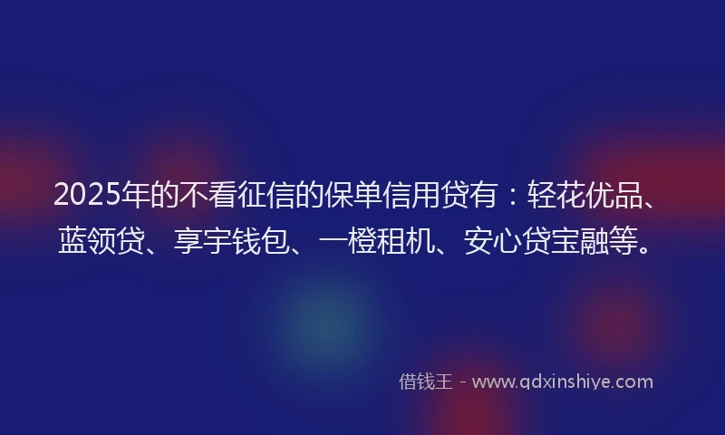 2025年的不看征信的保单信用贷有：轻花优品、蓝领贷、享宇钱包、一橙租机、安心贷宝融等。