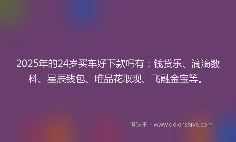 2025年的24岁买车好下款吗有：钱贷乐、滴滴数科、星辰钱包、唯品花取现、飞融金宝等。