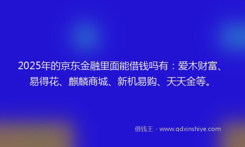 2025年的京东金融里面能借钱吗有：爱木财富、易得花、麒麟商城、新机易购、天天金等。