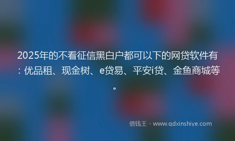 2025年的不看征信黑白户都可以下的网贷软件有：优品租、现金树、e贷易、平安i贷、金鱼商城等。
