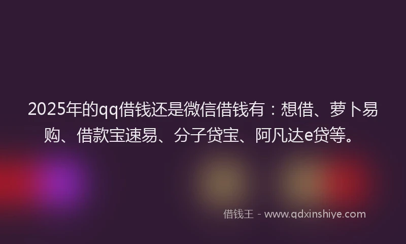 2025年的qq借钱还是微信借钱有：想借、萝卜易购、借款宝速易、分子贷宝、阿凡达e贷等。