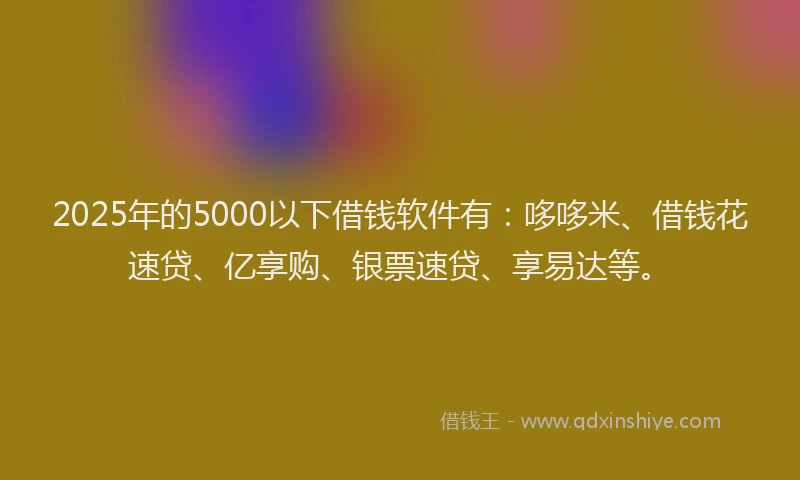 2025年的5000以下借钱软件有：哆哆米、借钱花速贷、亿享购、银票速贷、享易达等。