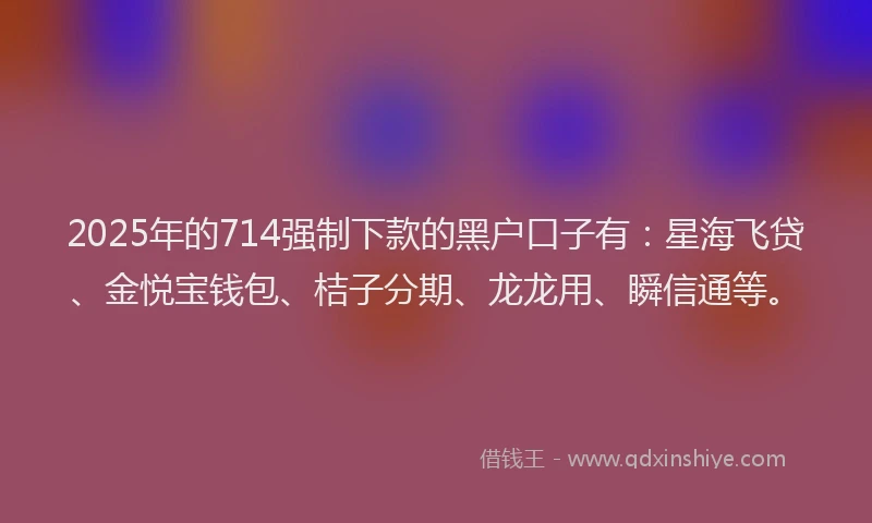 2025年的714强制下款的黑户口子有：星海飞贷、金悦宝钱包、桔子分期、龙龙用、瞬信通等。