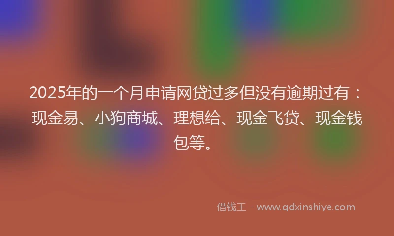 2025年的一个月申请网贷过多但没有逾期过有：现金易、小狗商城、理想给、现金飞贷、现金钱包等。