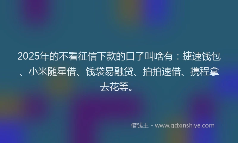 2025年的不看征信下款的口子叫啥有：捷速钱包、小米随星借、钱袋易融贷、拍拍速借、携程拿去花等。
