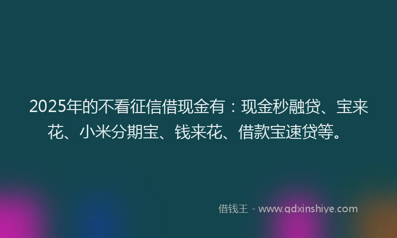 2025年的不看征信借现金有：现金秒融贷、宝来花、小米分期宝、钱来花、借款宝速贷等。