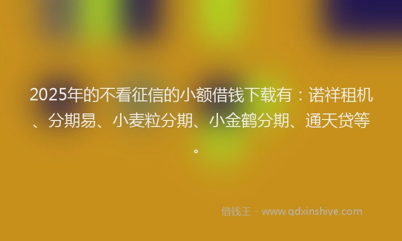 2025年的不看征信的小额借钱下载有：诺祥租机、分期易、小麦粒分期、小金鹤分期、通天贷等。